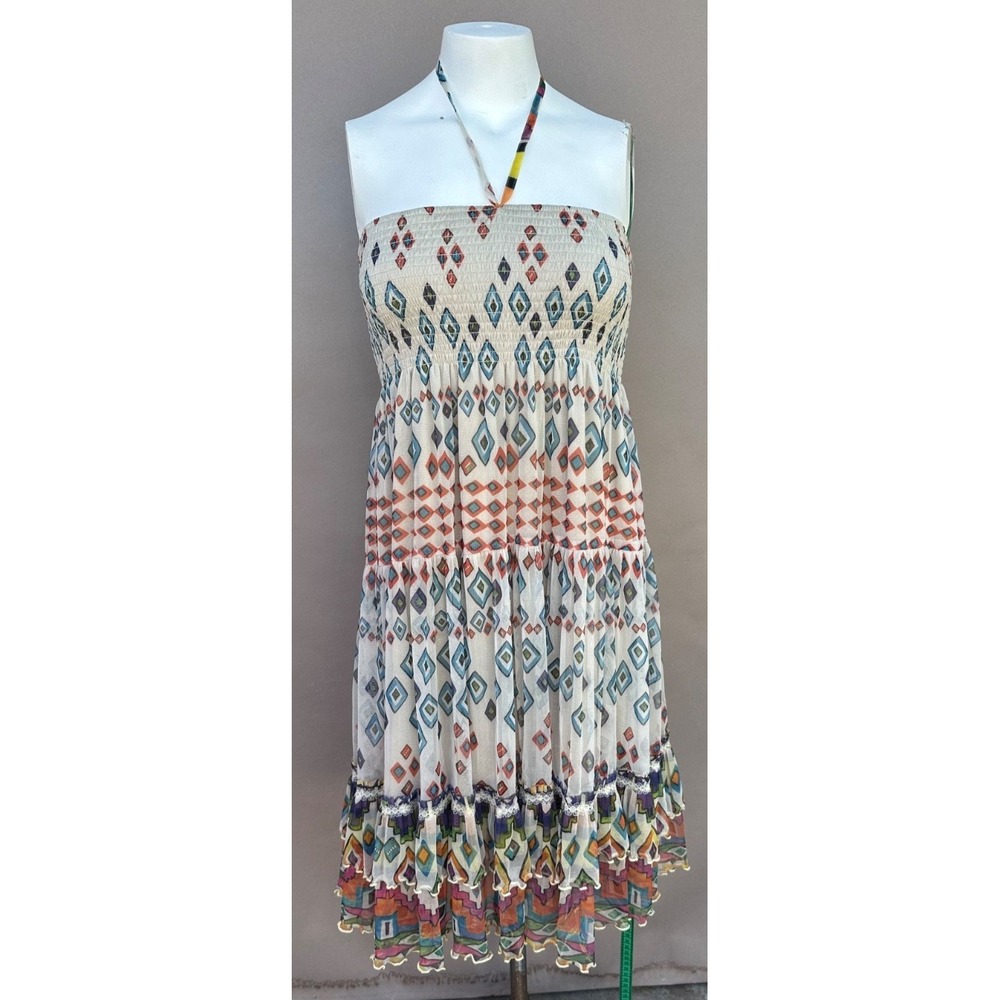 Lapis Cream Strapless Dress Skirt Tiered Smocked Boho Flowy Fairycore Cottage